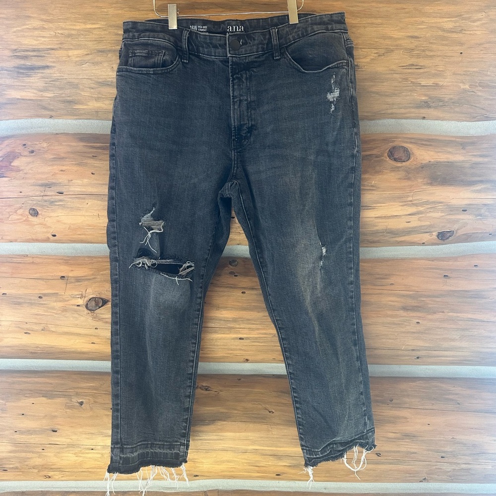 ANA Womens High Rise Straight Jeans Black Dark Rinse Denim Plus Size 16W